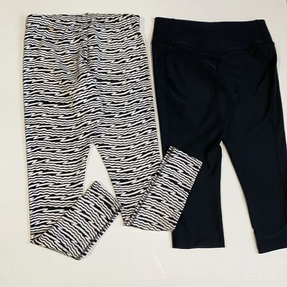 Bundle Of 2 Nike Leggings 7/8 & Ankle Length Black Solid & Zebra Animal‎ Print M